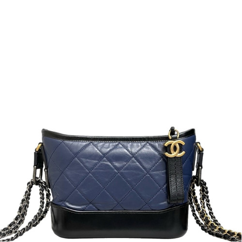 Chanel Quilted Small Gabrielle Hobo Crumpled Calfskin Blue Black