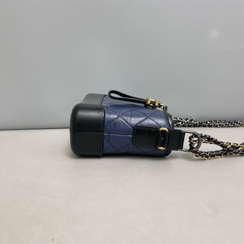 Chanel Quilted Small Gabrielle Hobo Crumpled Calfskin Blue Black