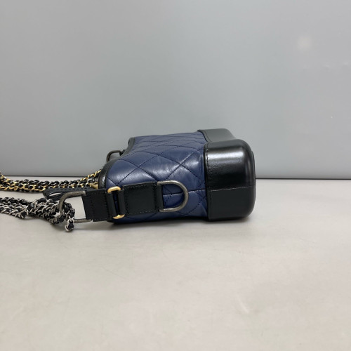 Chanel Quilted Small Gabrielle Hobo Crumpled Calfskin Blue Black