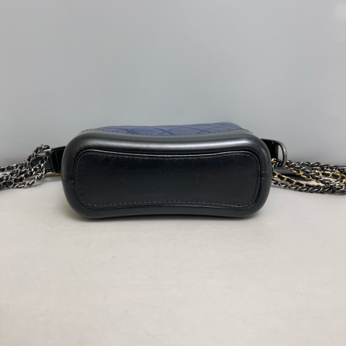 Chanel Quilted Small Gabrielle Hobo Crumpled Calfskin Blue Black