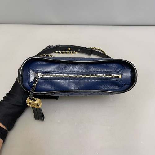 Chanel Quilted Small Gabrielle Hobo Crumpled Calfskin Blue Black