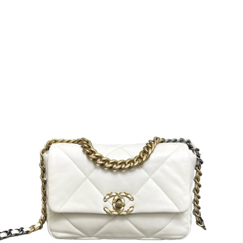 Chanel Quilted Small 19 Flag Lambskin White Chanel Quilted Small 19 Flag Lambskin White