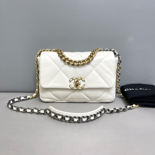 Chanel Quilted Small 19 Flag Lambskin White Chanel Quilted Small 19 Flag Lambskin White