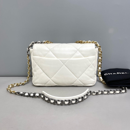 Chanel Quilted Small 19 Flag Lambskin White Chanel Quilted Small 19 Flag Lambskin White