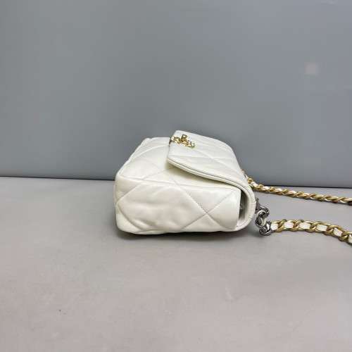 Chanel Quilted Small 19 Flag Lambskin White Chanel Quilted Small 19 Flag Lambskin White