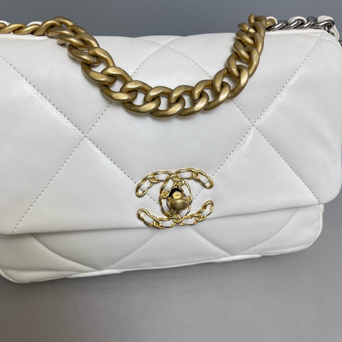 Chanel Quilted Small 19 Flag Lambskin White Chanel Quilted Small 19 Flag Lambskin White