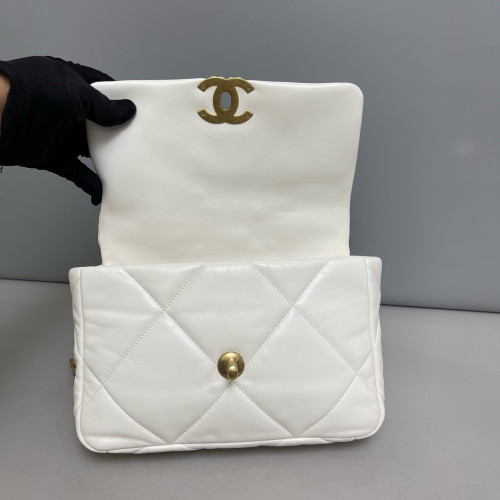 Chanel Quilted Small 19 Flag Lambskin White Chanel Quilted Small 19 Flag Lambskin White