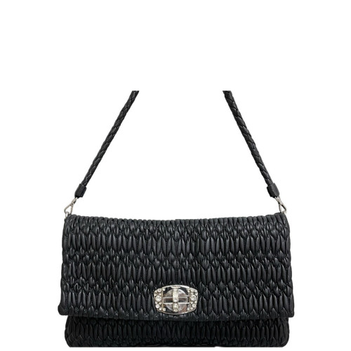 Miu Miu Matelasse Crystal Flap Clutch Lambskin Black