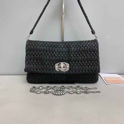 Miu Miu Matelasse Crystal Flap Clutch Lambskin Black