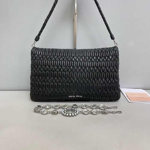 Miu Miu Matelasse Crystal Flap Clutch Lambskin Black