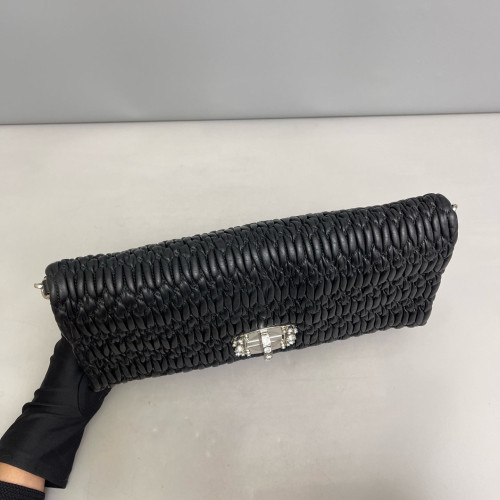 Miu Miu Matelasse Crystal Flap Clutch Lambskin Black