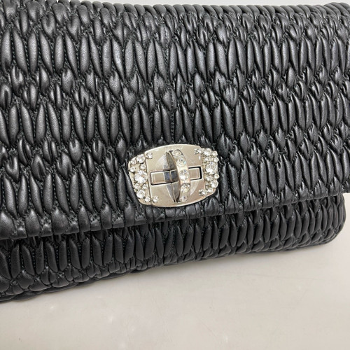 Miu Miu Matelasse Crystal Flap Clutch Lambskin Black