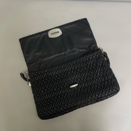 Miu Miu Matelasse Crystal Flap Clutch Lambskin Black