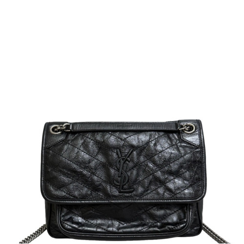 Yves Saint Laurent Medium Niki Messenger Pull Up Leather Black