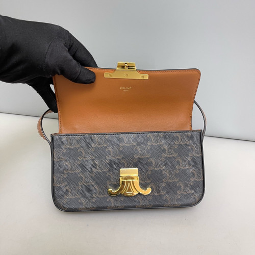 Celine Small Triomphe Shoulder Bag Triomphe Brown Black