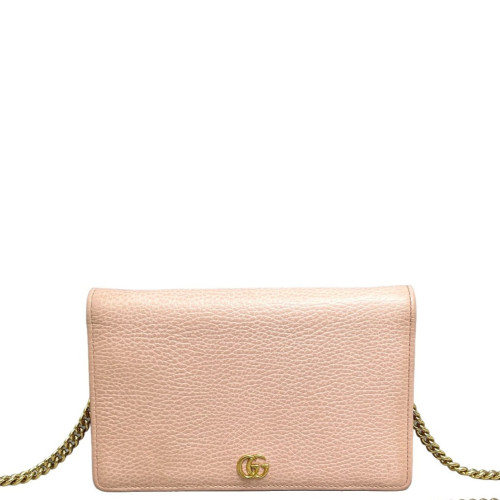 Gucci Mini GG Marmont Wallet On Chain Full Flap Grained Calfskin Pink