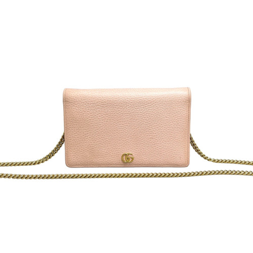 Gucci Mini GG Marmont Wallet On Chain Full Flap Grained Calfskin Pink