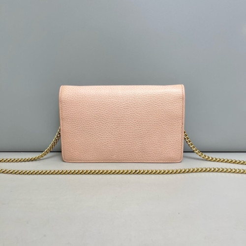 Gucci Mini GG Marmont Wallet On Chain Full Flap Grained Calfskin Pink