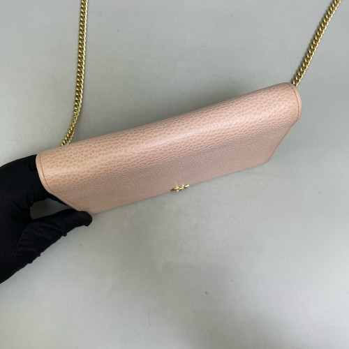 Gucci Mini GG Marmont Wallet On Chain Full Flap Grained Calfskin Pink