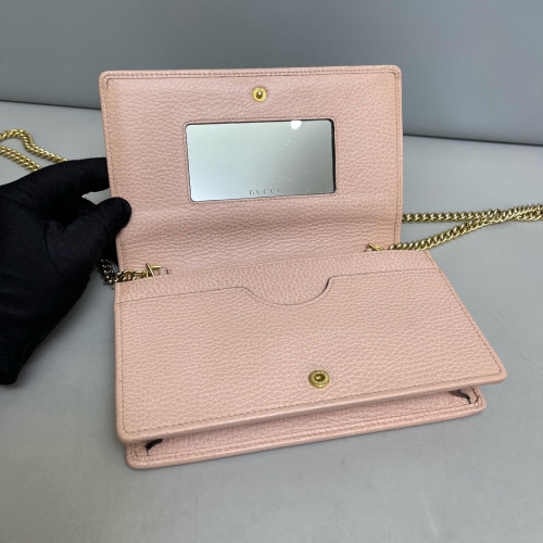 Gucci Mini GG Marmont Wallet On Chain Full Flap Grained Calfskin Pink