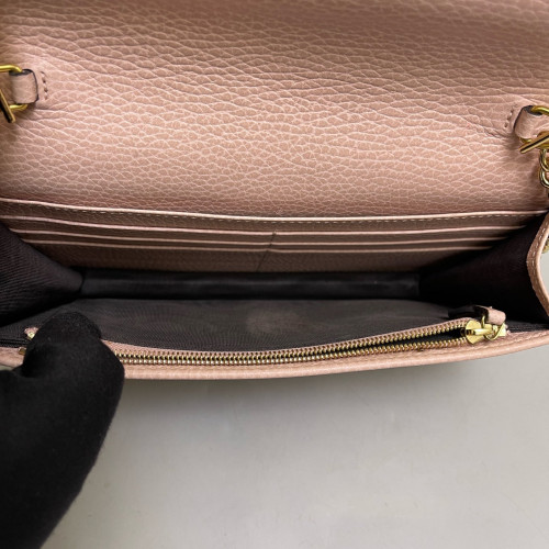Gucci Mini GG Marmont Wallet On Chain Full Flap Grained Calfskin Pink