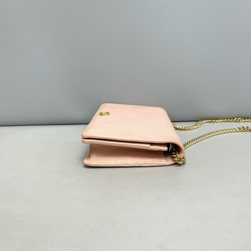 Gucci Mini GG Marmont Wallet On Chain Full Flap Grained Calfskin Pink
