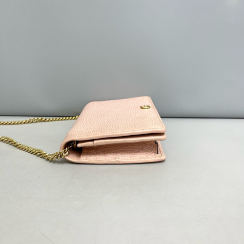 Gucci Mini GG Marmont Wallet On Chain Full Flap Grained Calfskin Pink