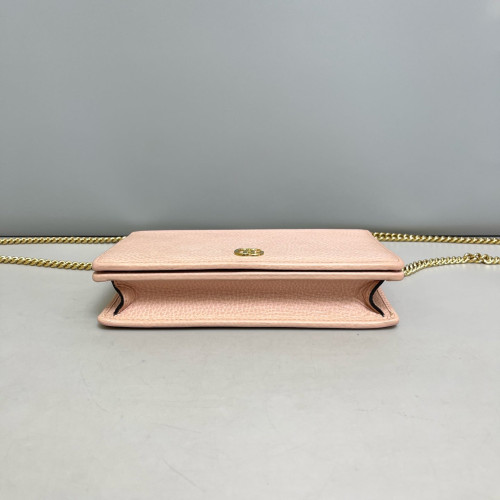 Gucci Mini GG Marmont Wallet On Chain Full Flap Grained Calfskin Pink