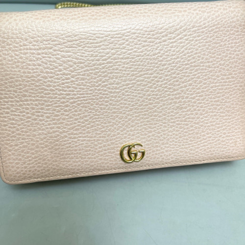 Gucci Mini GG Marmont Wallet On Chain Full Flap Grained Calfskin Pink