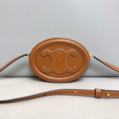 Celine Triomphe Oval Crossbody Bag Calfskin Tan