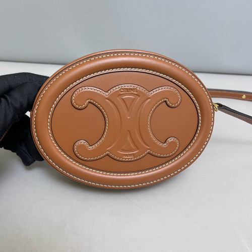 Celine Triomphe Oval Crossbody Bag Calfskin Tan