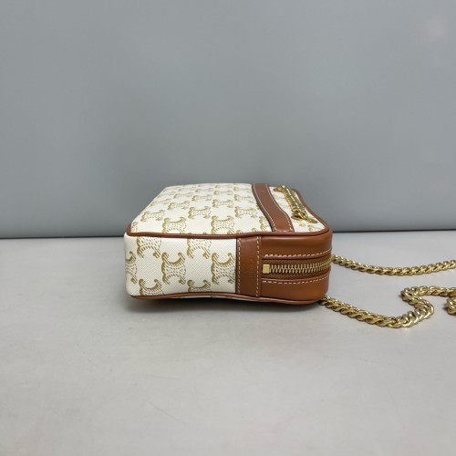 Celine Small Patapans Shoulder Bag Triomphe Calfskin White Brown