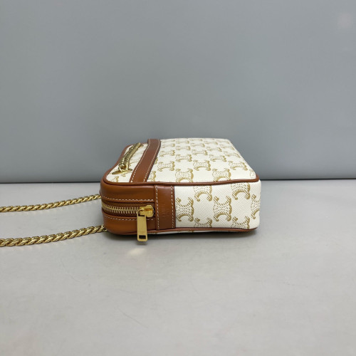 Celine Small Patapans Shoulder Bag Triomphe Calfskin White Brown