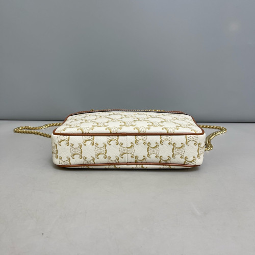 Celine Small Patapans Shoulder Bag Triomphe Calfskin White Brown