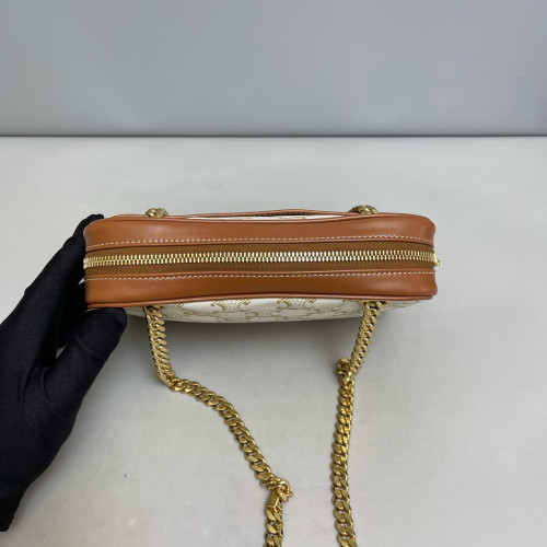 Celine Small Patapans Shoulder Bag Triomphe Calfskin White Brown