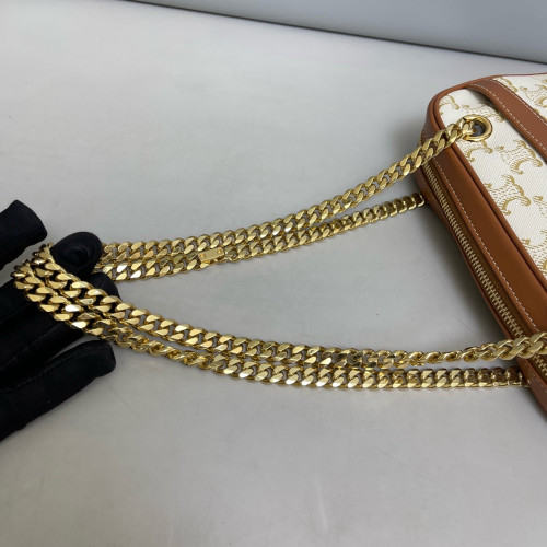 Celine Small Patapans Shoulder Bag Triomphe Calfskin White Brown