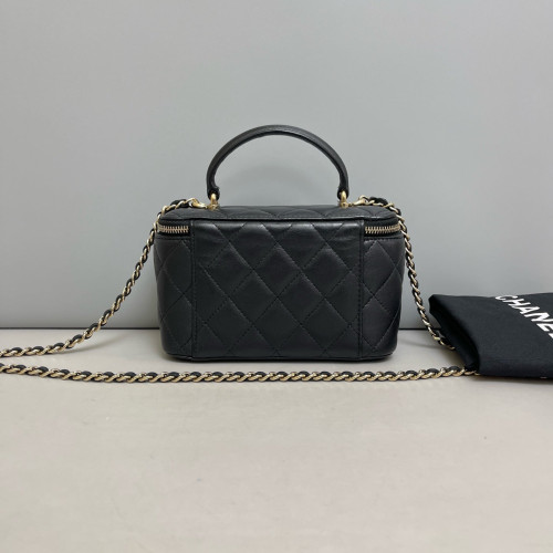 Chanel Quilted Top Handle Vanity Case With Chain Calfskin Black