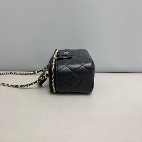 Chanel Quilted Top Handle Vanity Case With Chain Calfskin Black