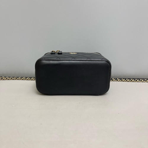 Chanel Quilted Top Handle Vanity Case With Chain Calfskin Black