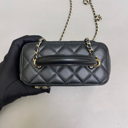 Chanel Quilted Top Handle Vanity Case With Chain Calfskin Black