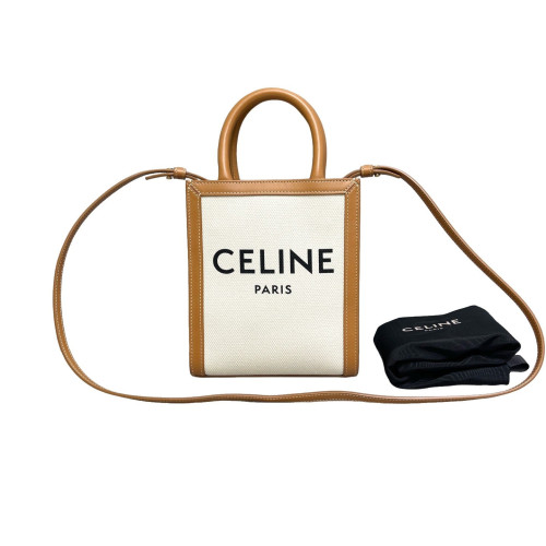 Celine Nano Vertical Cabas Canvas White Tan