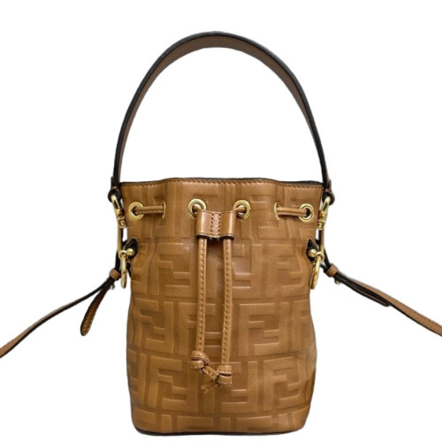 Fendi Mini Mon Tresor Bucket Embossed FF Calfskin Tan