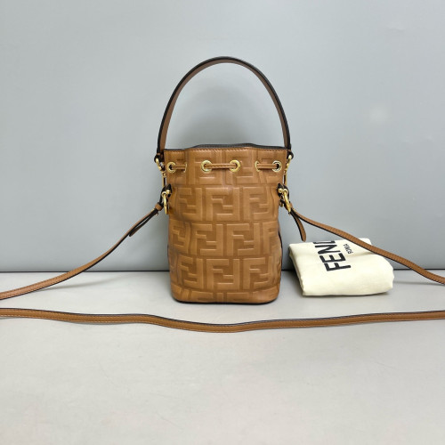 Fendi Mini Mon Tresor Bucket Embossed FF Calfskin Tan