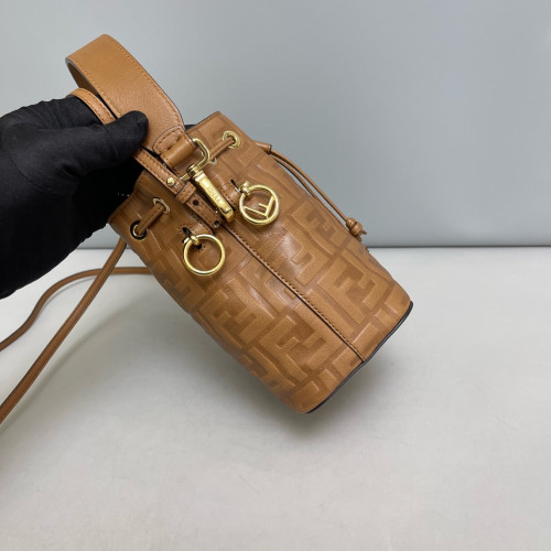 Fendi Mini Mon Tresor Bucket Embossed FF Calfskin Tan