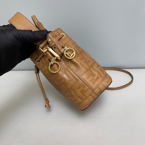 Fendi Mini Mon Tresor Bucket Embossed FF Calfskin Tan