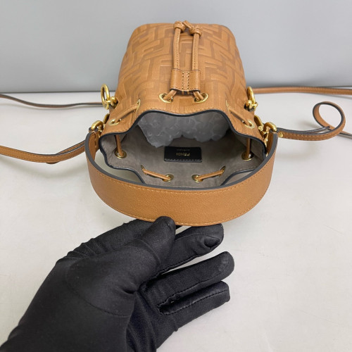 Fendi Mini Mon Tresor Bucket Embossed FF Calfskin Tan