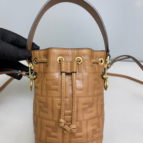 Fendi Mini Mon Tresor Bucket Embossed FF Calfskin Tan
