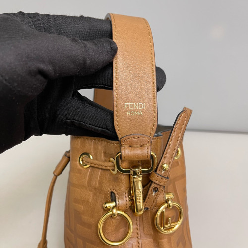 Fendi Mini Mon Tresor Bucket Embossed FF Calfskin Tan