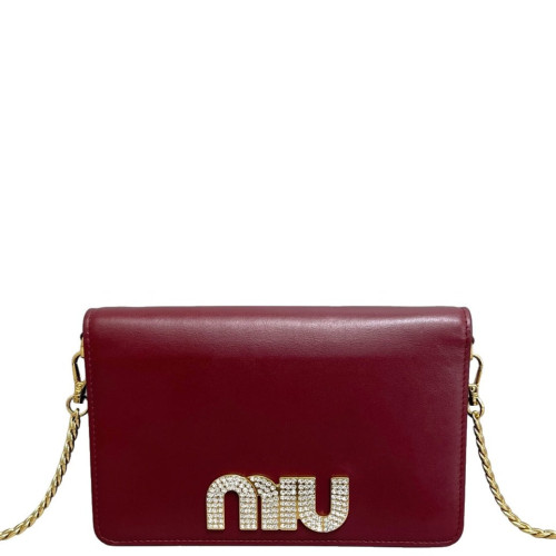 Miu Miu Strass Crossbody Bag Calfskin Burgundy