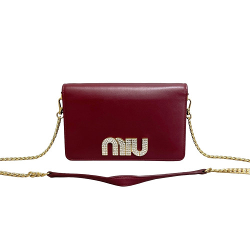 Miu Miu Strass Crossbody Bag Calfskin Burgundy